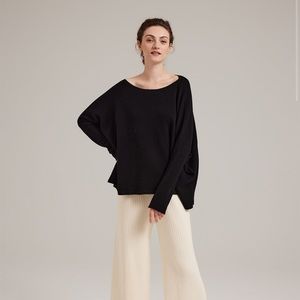 Nap Loungewear Chunky Oversized Crew Sweater Large Black